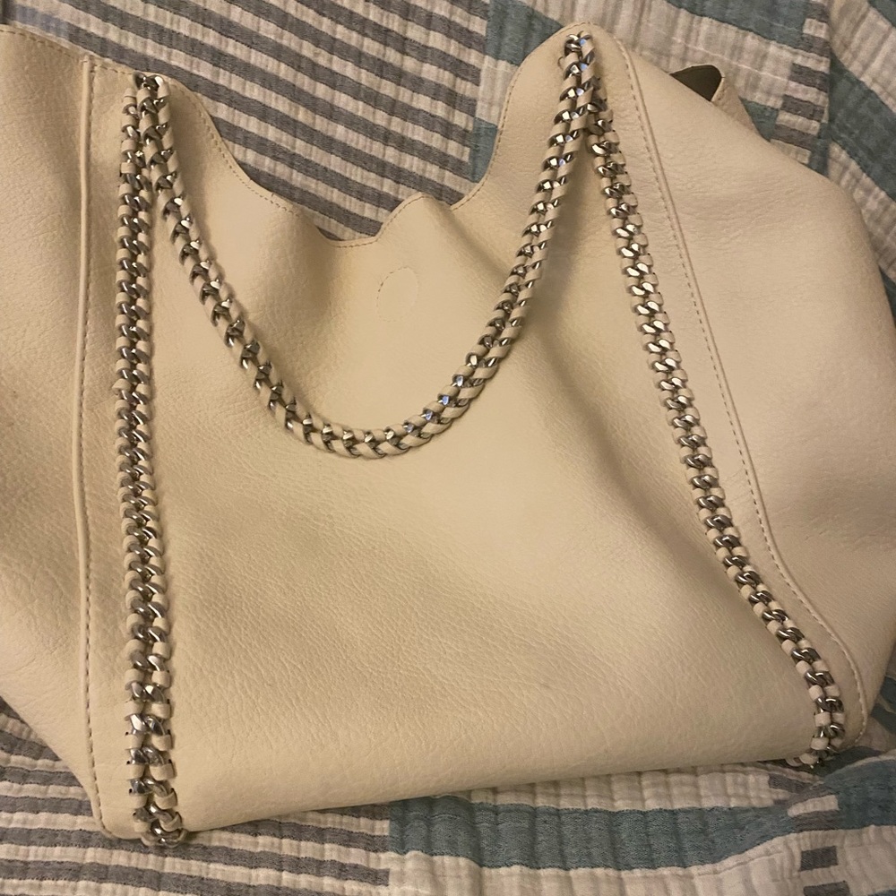 Anthropologie cream white oversized leather purse with chain